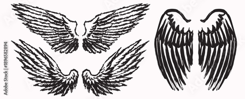 Grunge angel wings. street art style drawing. brush drawn elements. Can be used as bird, devil or creature wings. Symbol of freewill peace and heaven.