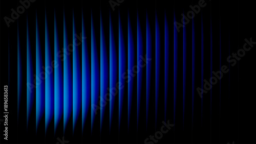 Abstract futuristic background vector, reeded glass fluid effect blue glowing vertical lines on dark backdrop.