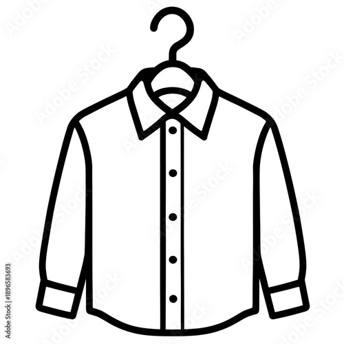 Black and White Line Art Vector of a Button Down Dress Shirt on a Hanger for Fashion and Apparel Design