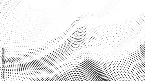 Minimal black halftone dotted wave landscape with layered depth, abstract modern background for clean branding, posters, digital layouts and professional graphic design