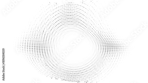 Circular halftone dot vortex forming abstract ring shape, modern geometric background for technology branding, digital interfaces, posters and futuristic design concepts