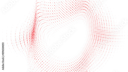 Red halftone dotted circular wave with bold motion, abstract modern background for striking branding, digital posters, marketing visuals and creative design use