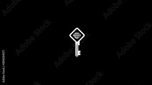 A stark minimalist image of a key, composed of white lines on a black background