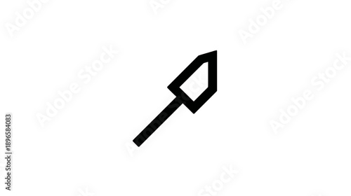Black graphic depicting a stylized arrowhead with a stem on a white background