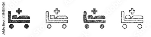 Sketch Hospital Bed Icon logo design set