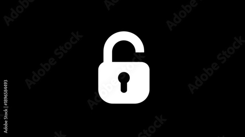 A white, open padlock graphic against a solid black background, conveying a sense of access