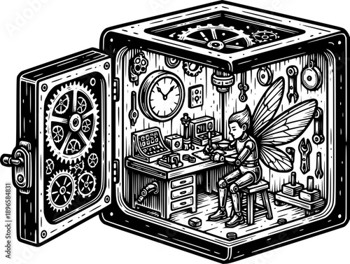 Mechanical Pixie's Workshop: Engraved Illustration of a Cuboid-H
