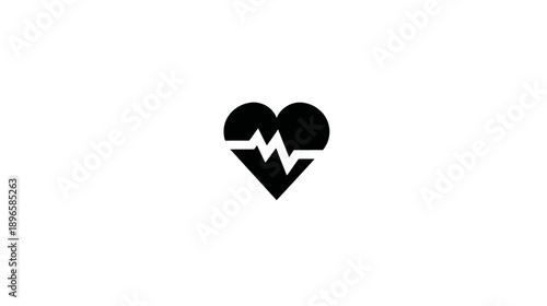 A simple black heart silhouette with a white electrocardiogram waveform on a clean white background