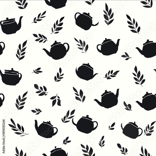 much tea leaves teapot black image on a white background flat style