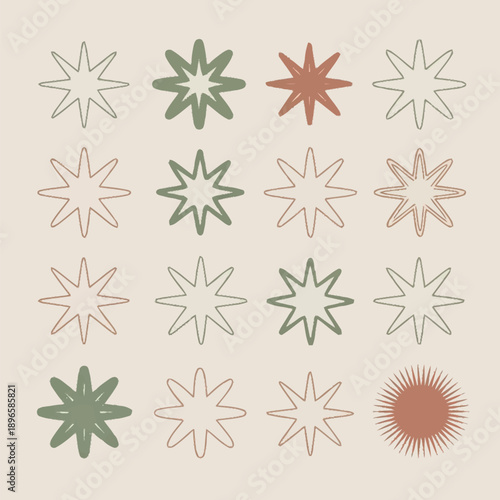 Vector Image simple star shapes collection in earthy tones for modern design