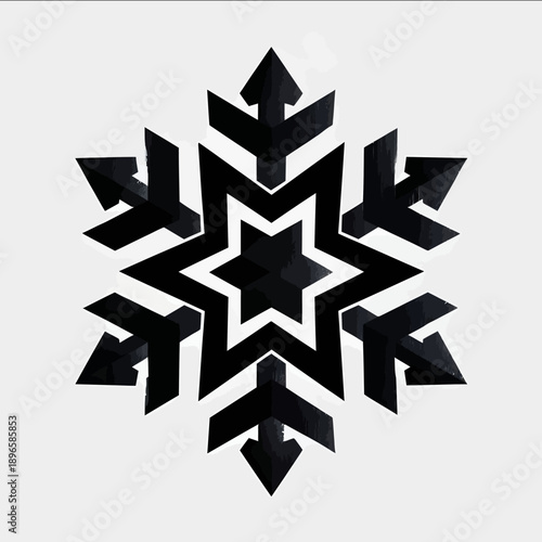 A vectorial illustration of a minimalist and geometrical black snow flake White background