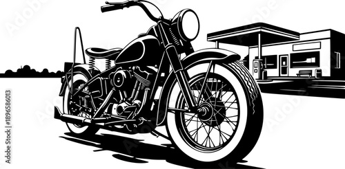 Vintage Motorcycle Vector Silhouette. A vector image of a vintage motorcycle silhouette. Single layer black and white image. Transparent background EPS version.