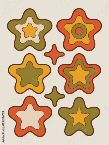 Vector Image colorful organic star shapes collection in retro playful style