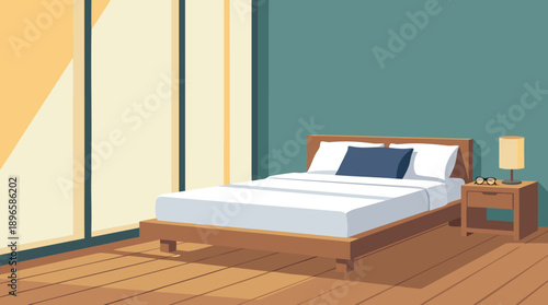 Cozy Bedroom with Large Window and Bed.