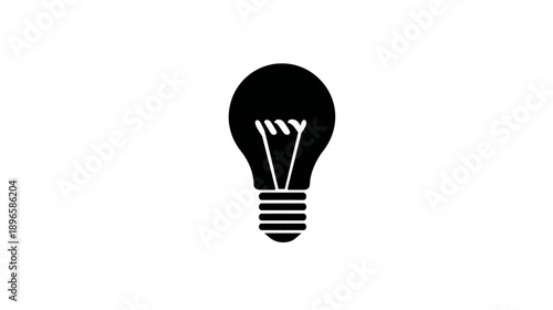 A simple black silhouette of a light bulb, centered against a pure white background