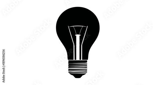 A black and white illustration of an incandescent light bulb on a plain white background