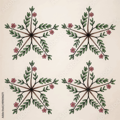 Vector Image floral snowflake ornaments with botanical decorative symmetry