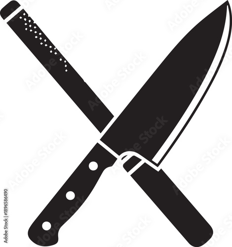 Professional Butcher Knife and Steel Sharpening Rod Silhouettes.eps