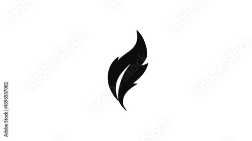 A black, stylized leaf design, featuring a curved shape and detailed veins, against a clean white backdrop