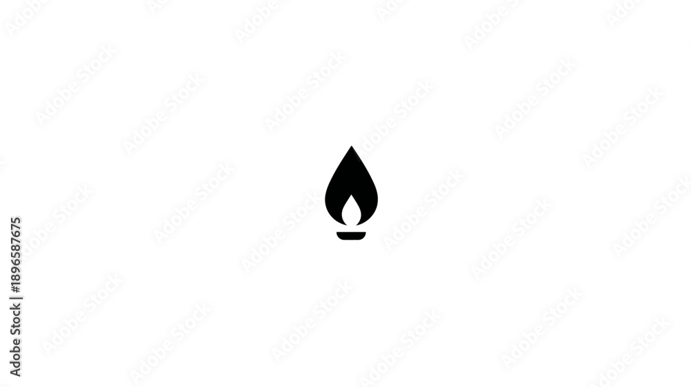 Fototapeta premium A black flame icon, centered on a white background, representing heat and energy