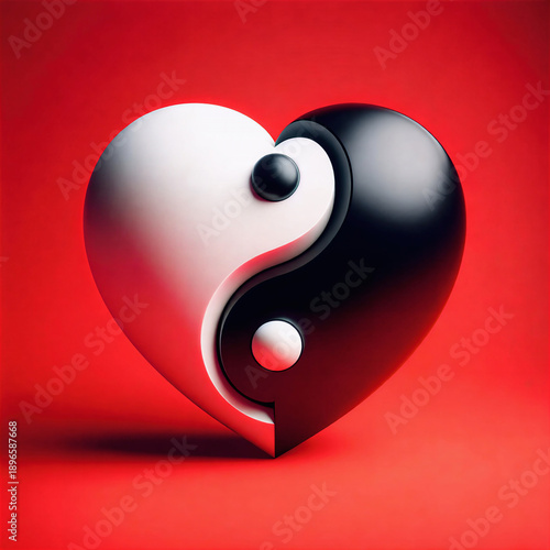 Ying-Yang in 3d heart in Valentine's day