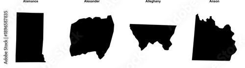 Alamance, Alexander, Alleghany, Anson outline maps