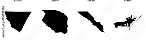 Cabarrus, Caldwell, Camden, Carteret outline maps