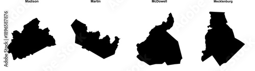 Madison, Martin, McDowell, Mecklenburg outline maps