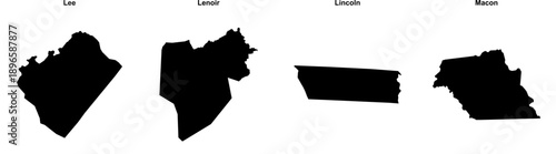 Lee, Lenoir, Lincoln, Macon outline maps