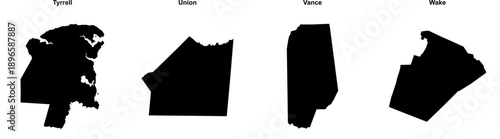Foto Tyrrell, Union, Vance, Wake outline maps