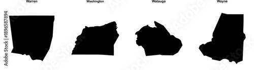 Warren, Washington, Watauga, Wayne outline maps