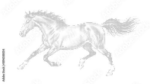 Running horse halftone effect, dotted outline silhouette of a galloping equine on transparent background Vector