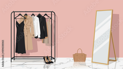 Fashionable Wardrobe and Mirror Display.