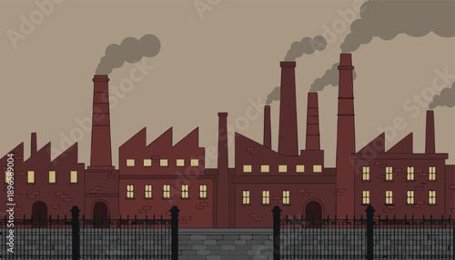 Industrial factory with smoking chimneys polluting the environment.