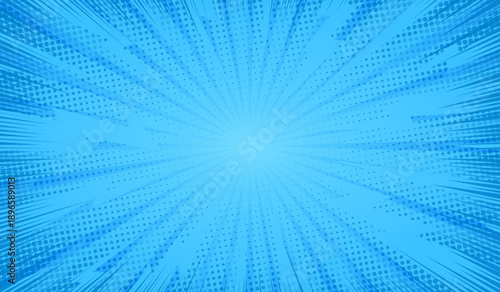 Comic background. Blue background in pop art comics style. Cartoon thunder lightning. Game show. Funny book page. Fun dot  popart pattern for sale. Sunburst bubble. Starburst bg. Vector illustration