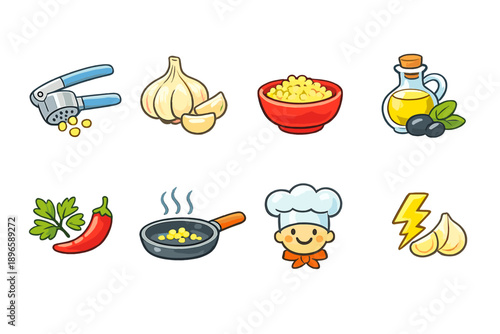 Wallpaper Mural Cute cartoon cooking icons featuring ingredients and a chef Torontodigital.ca