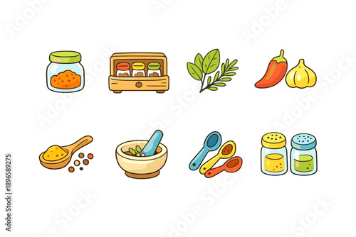 Wallpaper Mural Collection of cute cartoon spice and herb icons for culinary use Torontodigital.ca