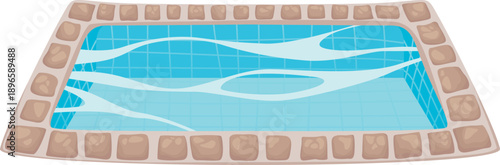 Vector summer illustration of water in a swimming pool, relaxation by the water, vacation, cartoon book picture for children, recreation area