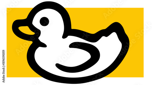 A cartoon duck outline in black and white against a yellow background, simple and graphic