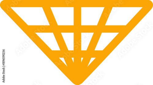 An orange, geometric design featuring a grid-like pattern within a downward-pointing triangular shape