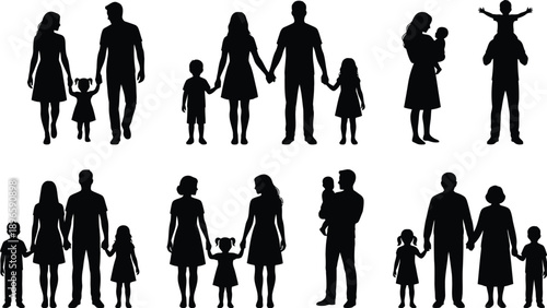 Multi-generational Family Figures: Parents and Children Vector Set