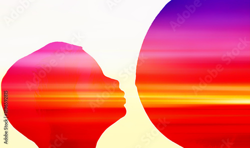 Abstract illustration showing a pregnant woman's silhouette interacting with a vibrant belly shape