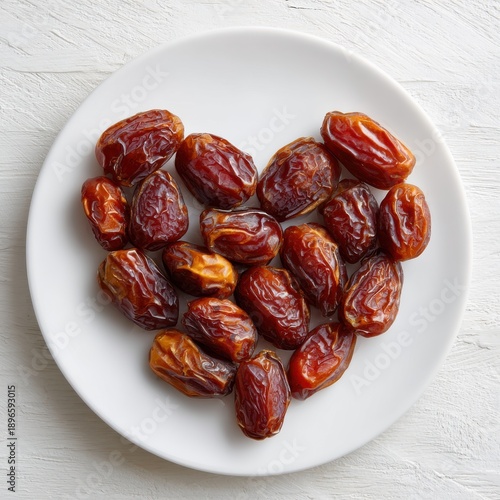 Dried dates arranged in the shape of a heart on a white plate, love and tradition concept
