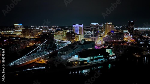 Wallpaper Mural Aerial drone view of downtown Norfolk skyline at night, Virginia Torontodigital.ca