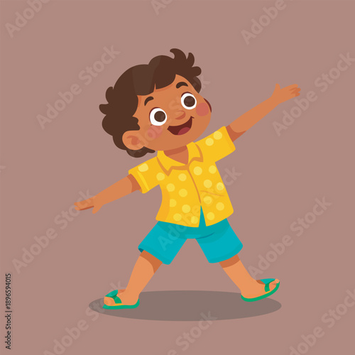 Energetic Boy Stretching Arms and Laughing