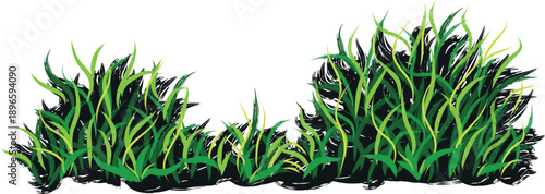 Organic hand painted grass illustration created using artistic paintbrush strokes. This natural botanical artwork features soft textures and expressive brush details, suitable for nature backgrounds, 