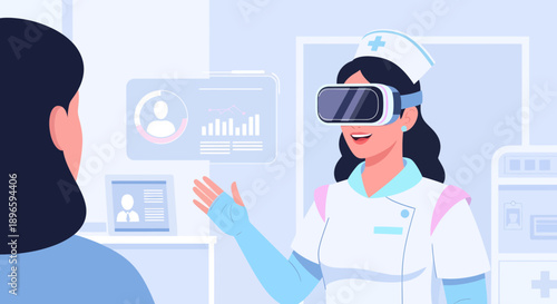 Female Nurse Using Virtual Reality Headset in Hospital