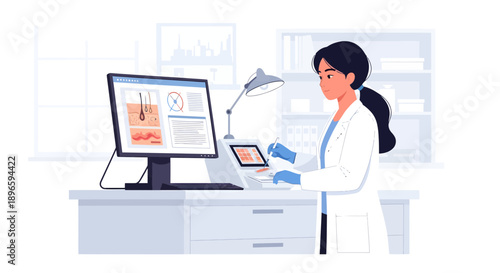 Female Scientist Working on Computer in Laboratory Setting