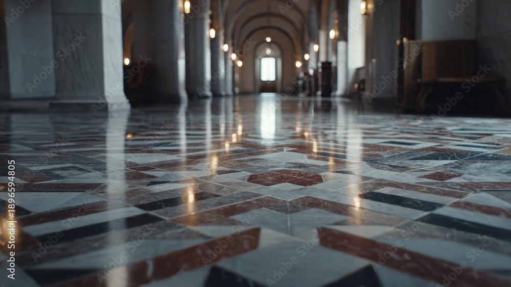 Obraz premium Grand Hallway with patterned tile flooring