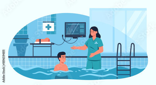 physiotherapy in swimming pool with female therapist